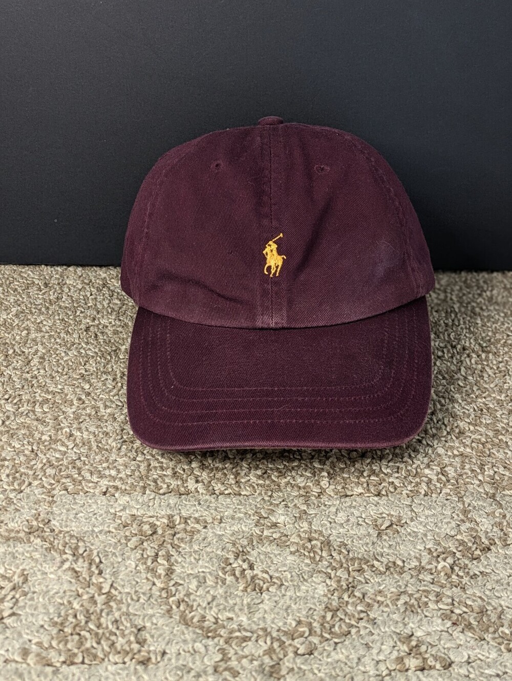 Polo Ralph Lauren Vintage Hat One Size Chino Cotton Maroon Yellow Pony Ball Cap